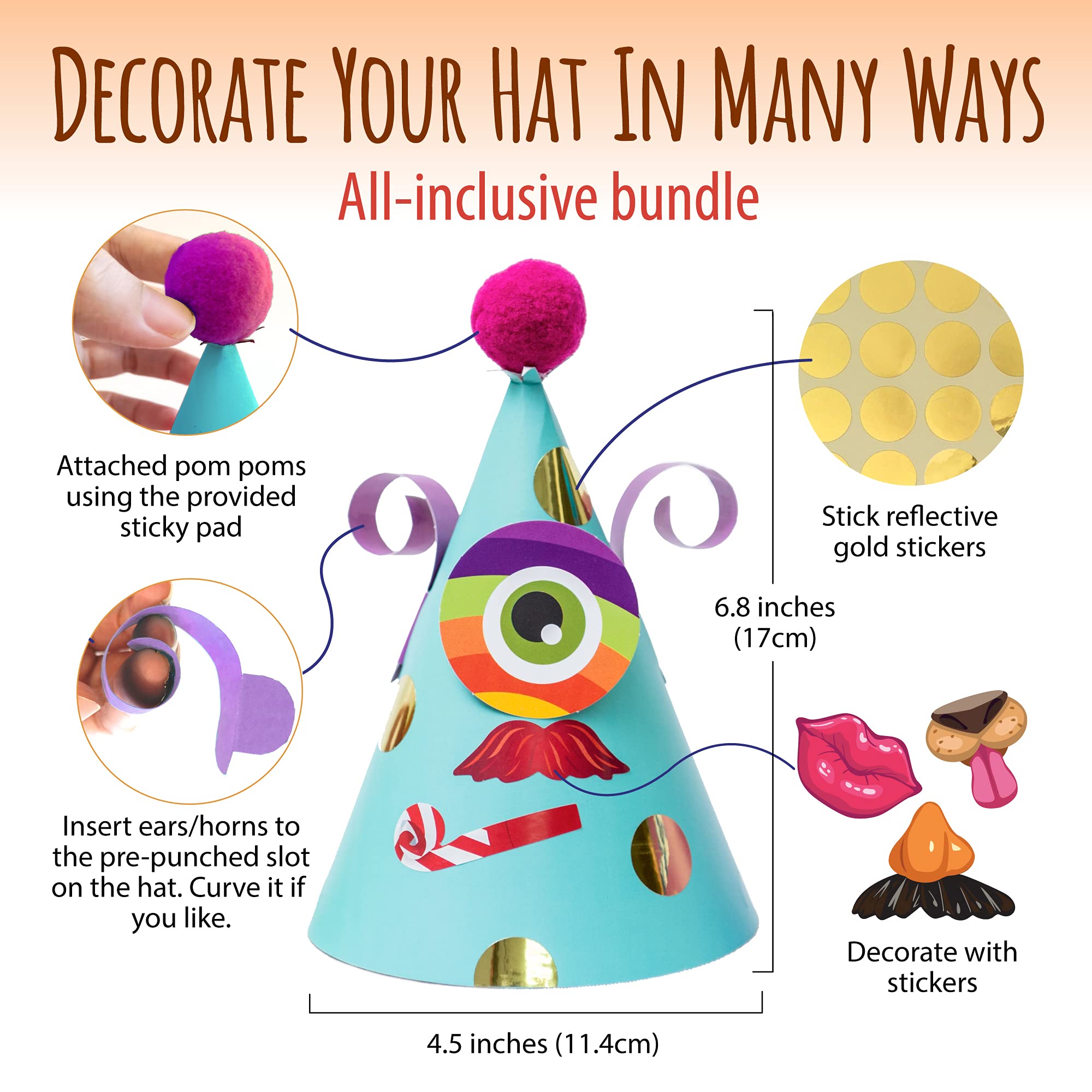 Party Hats Birthday Activity Kit with Stickers, Fun Arts
